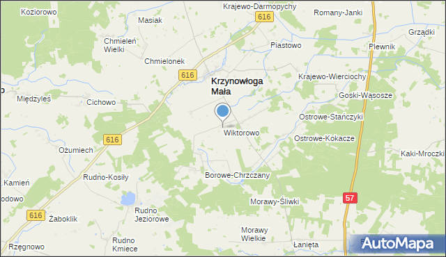 mapa Wiktorowo, Wiktorowo gmina Krzynowłoga Mała na mapie Targeo